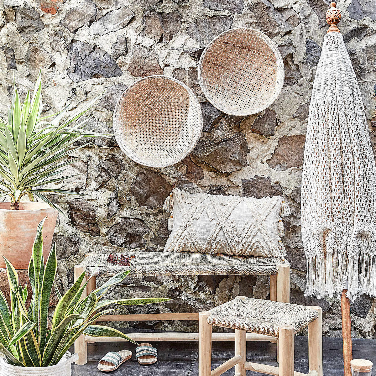 SONNENSCHIRM Macramè - Braun, Holz/Textil (180/180cm) - Butlers