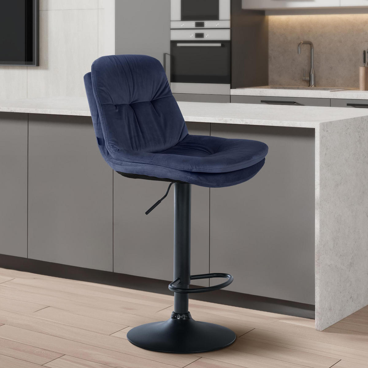 BARHOCKER Samt blau - Blau/Schwarz, Textil (46/94/54cm) - CLP