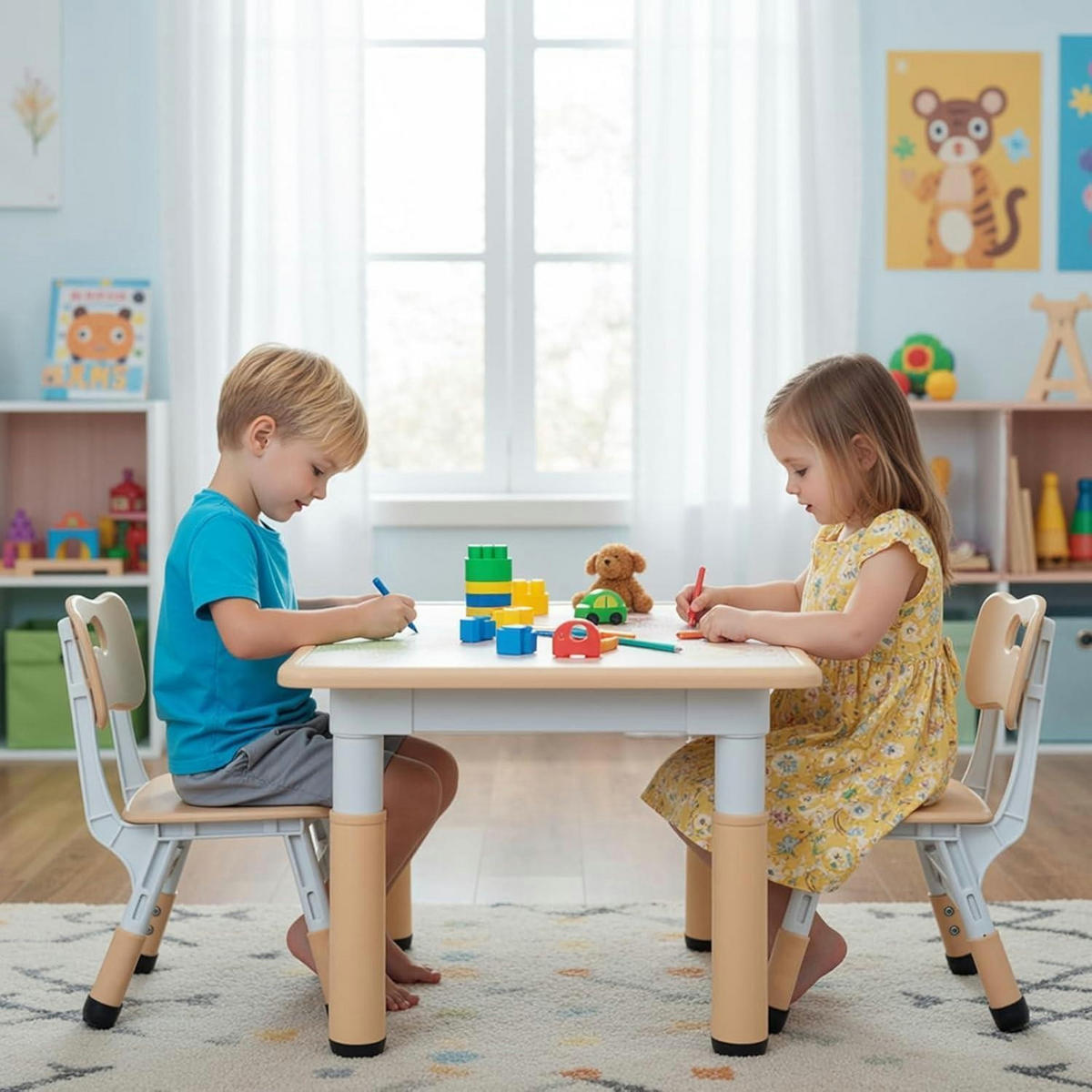 KINDERTISCH mit 2 Stühlen Set höhenverstellbar Gelb - Multicolor, Kunststoff (60/60/60cm)