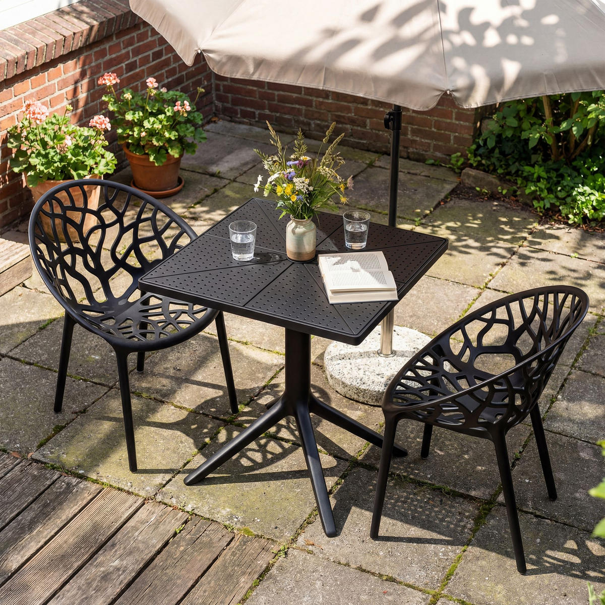 GARTENSITZGRUPPE 2 Kunststoff Schwarz - Schwarz, Kunststoff - CLP