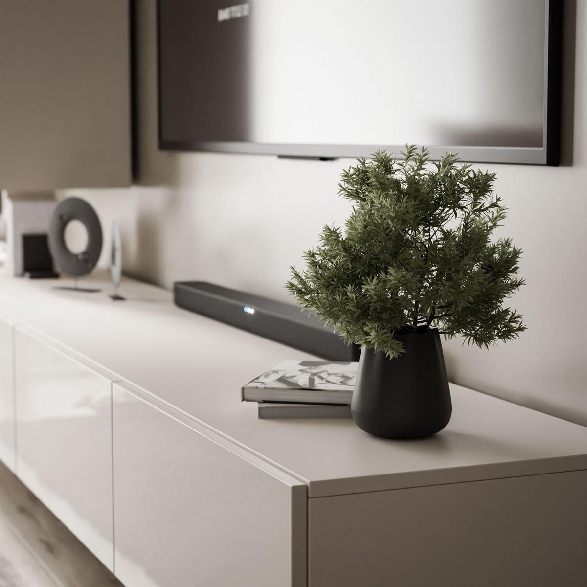 WOHNWAND CARMEN, hängend mit LED-Beleuchtung. - Kaschmir, Holzwerkstoff (250/27/40cm) - Lookway