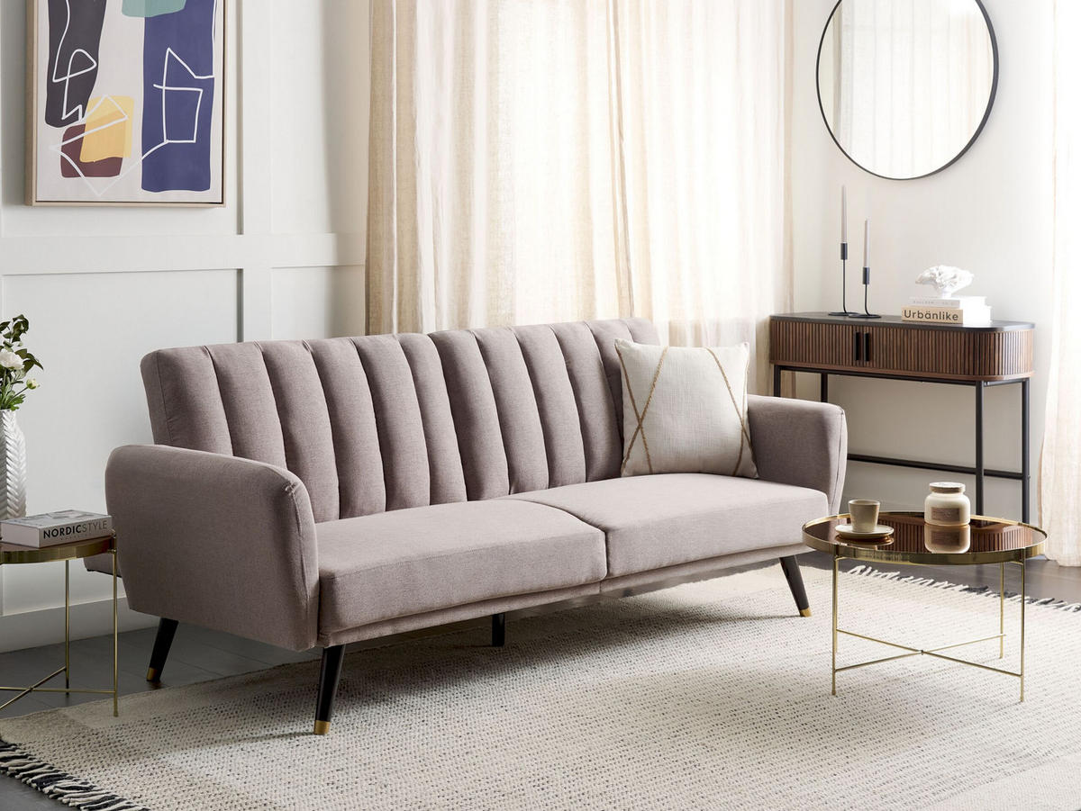 3-SITZER-SCHLAFSOFA Samtstoff hellbraun Vimmerby - Braun, Textil (212/90/80cm) - Beliani