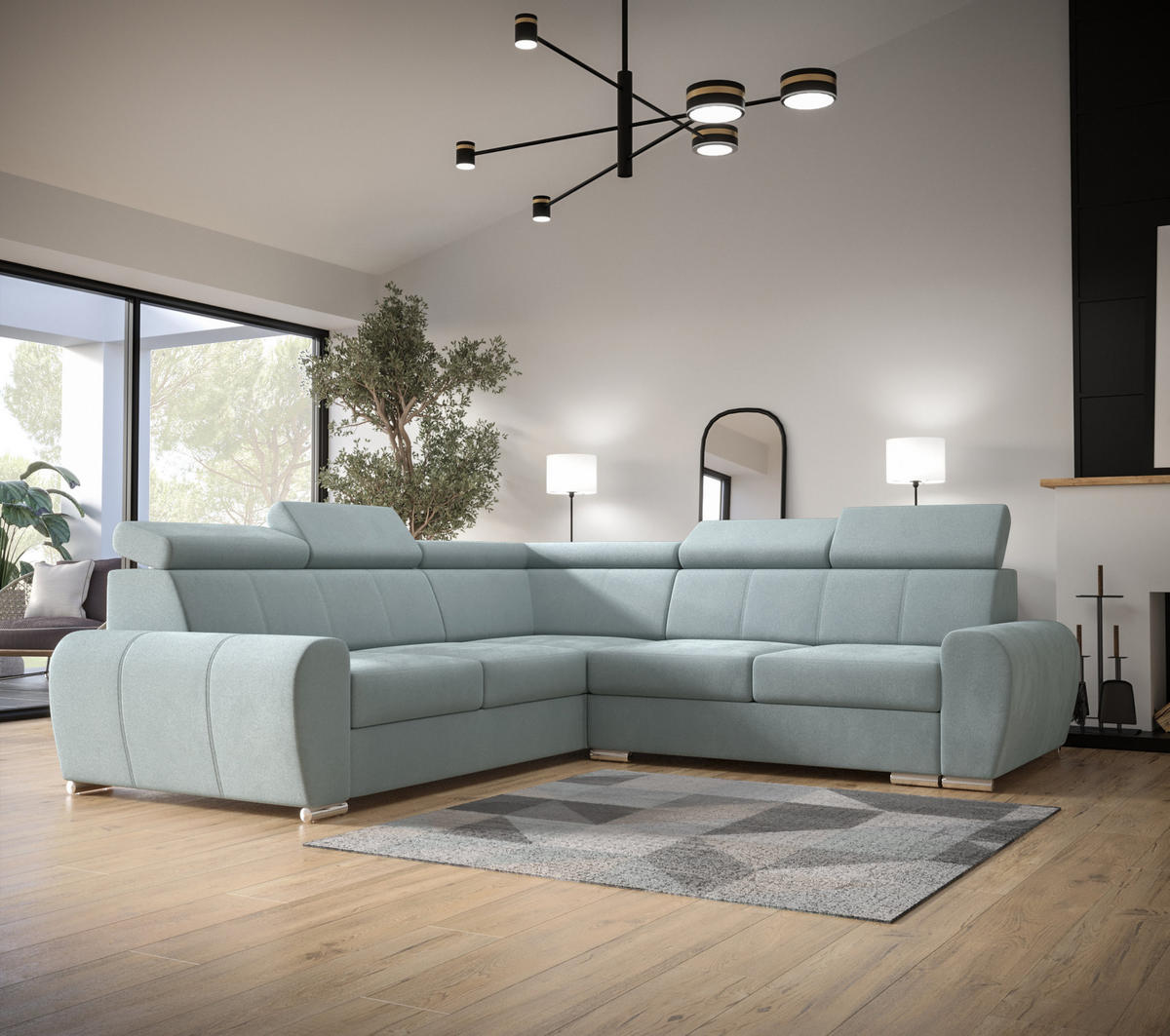 ECKSOFA APOLLO KN09, Eckcouch in L-Form mit Schlaffunktion, Farbe: Grau, Velourstoff, Ottomane Links - Rot, Textil (255/255cm) - O-Sofa
