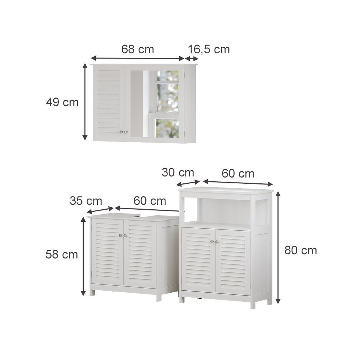 BADMÖBEL-SET Riad Weiß 3 Teile, Option 6 - Weiß, Holzwerkstoff (60/58/35cm) - Vicco