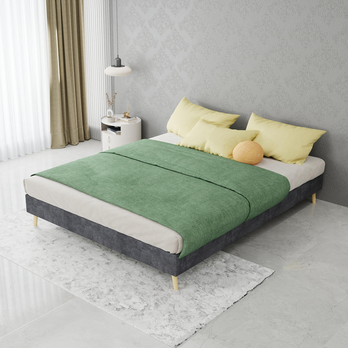RAHMENBETT 140/200 cm in Grau Stoff Modernes Bettgestell aus Metall im minimalistischen Design - Naturfarben/Grau, Holzwerkstoff/Textil (140/200cm) - STILVORA