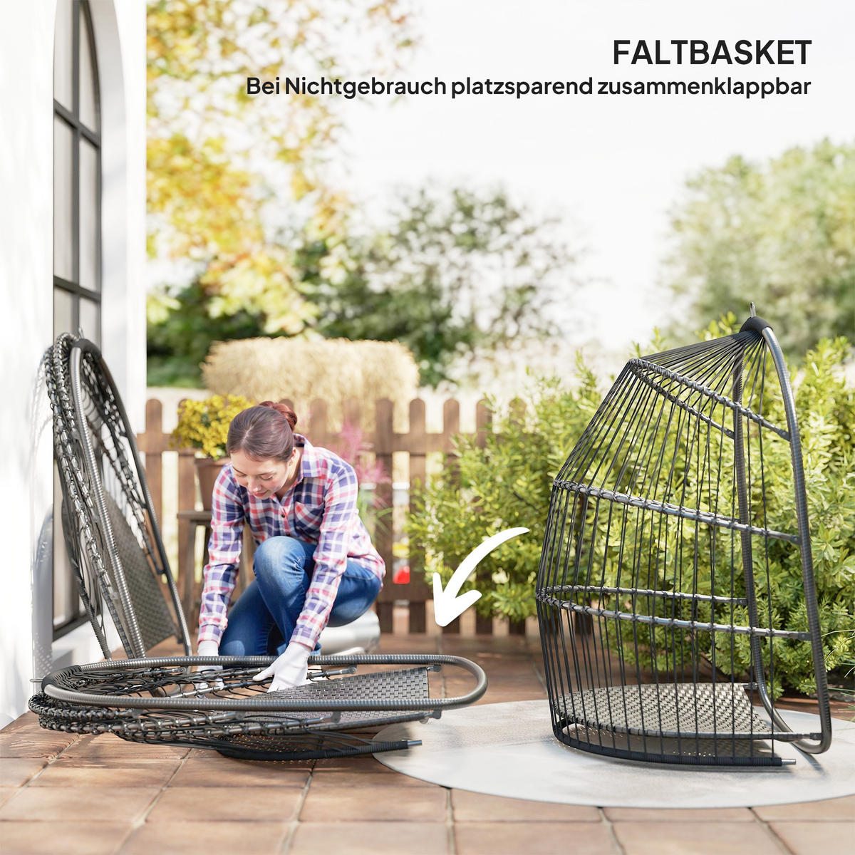 HÄNGESESSEL DE-06642 faltbar & mit Kissen Dunkelgrau - Dunkelgrau, Kunststoff/Metall (68/105/74cm) - ComfortXL