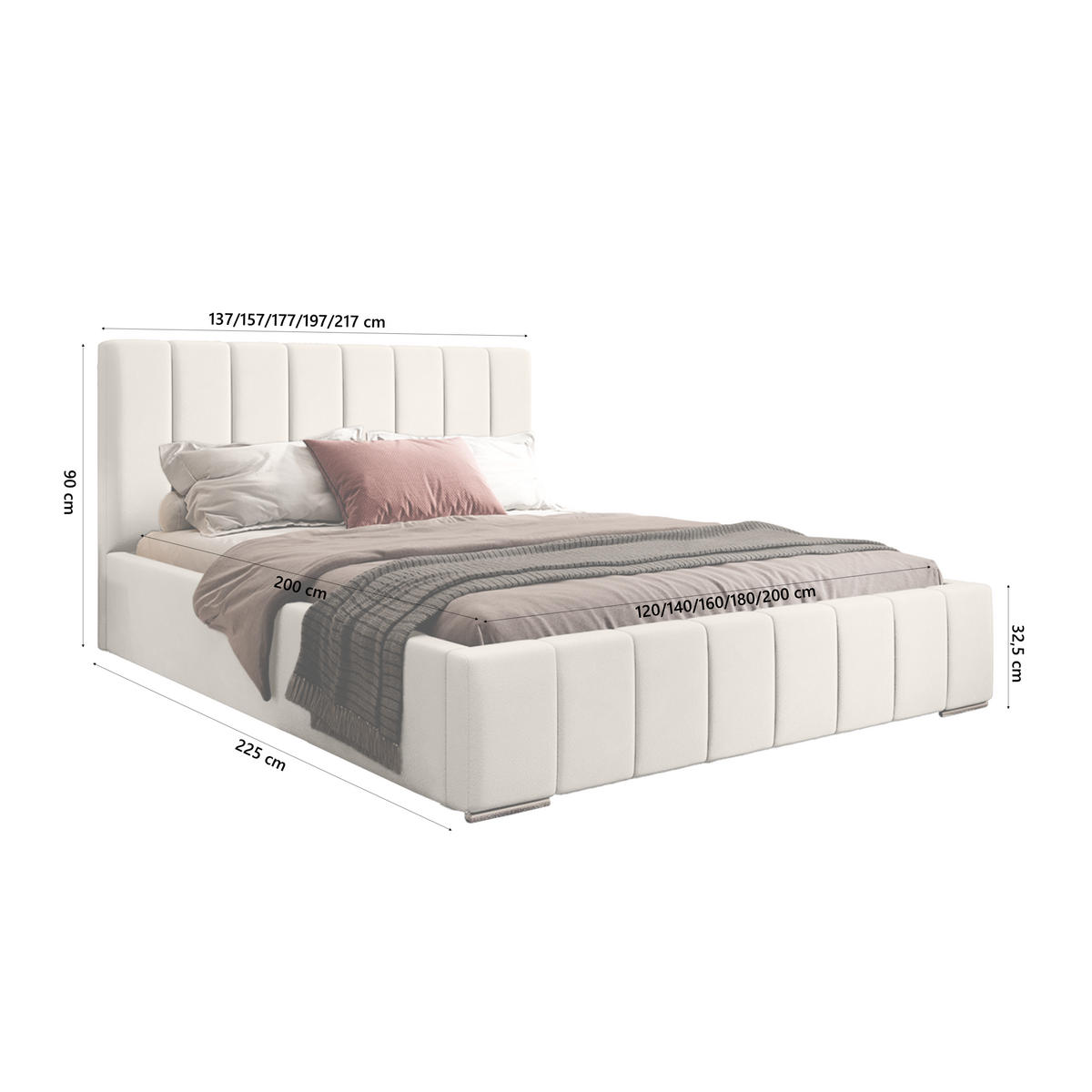 POLSTERBETT ALVORA 120x200 cm, Creme - Creme, Textil (200/120cm) - Fedve