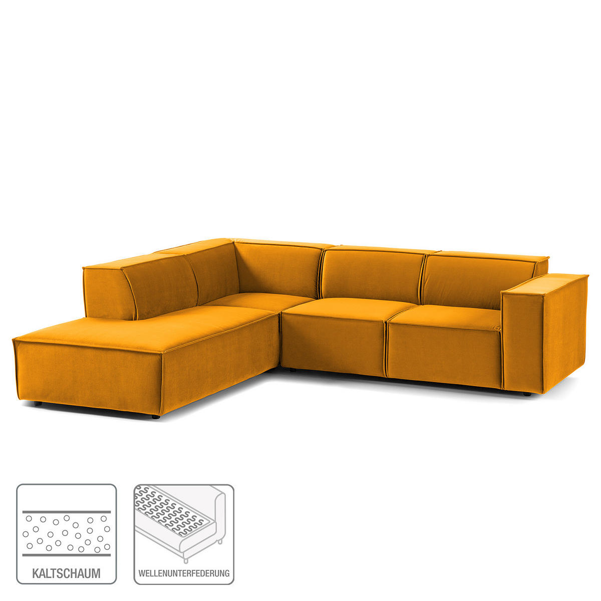 ECKSOFA mit Ottomane - Gelb/Schwarz, Kunststoff/Textil (260/234cm) - home24