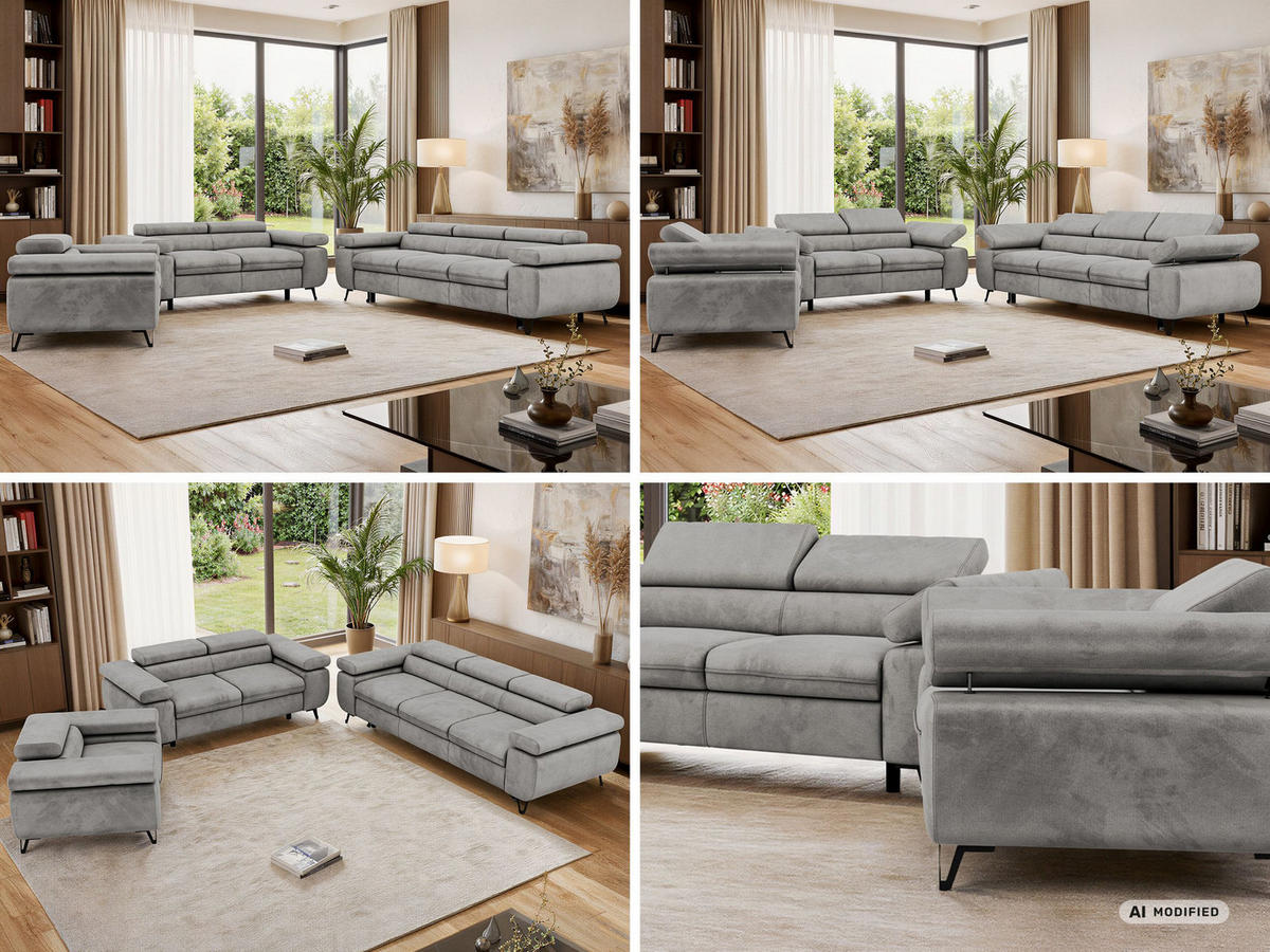 SEDACIA ZOSTAVA PETERS 1+2+3 - Svetlosivá Samet - čierna/svetlosivá, kov/textil (262/76/99cm) - MKS