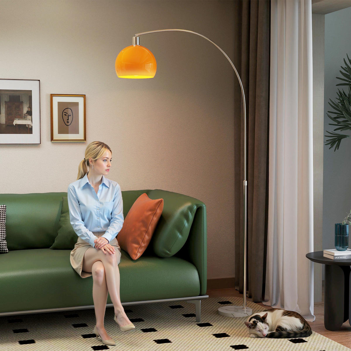 STEHLAMPE im Bogen Design mit Marmorsockel, dimmbar Leuchte - Orange, Metall (90/26/180cm) - HOMCOM
