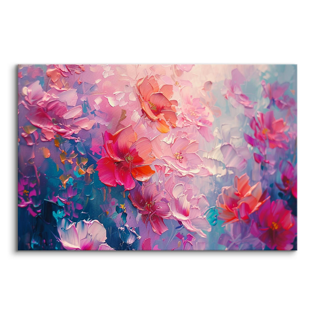 LEINWANDBILD Abstraktion Blumen Malarei 90x60 cm - Blau/Rot, Textil (90/60cm) - Muralo