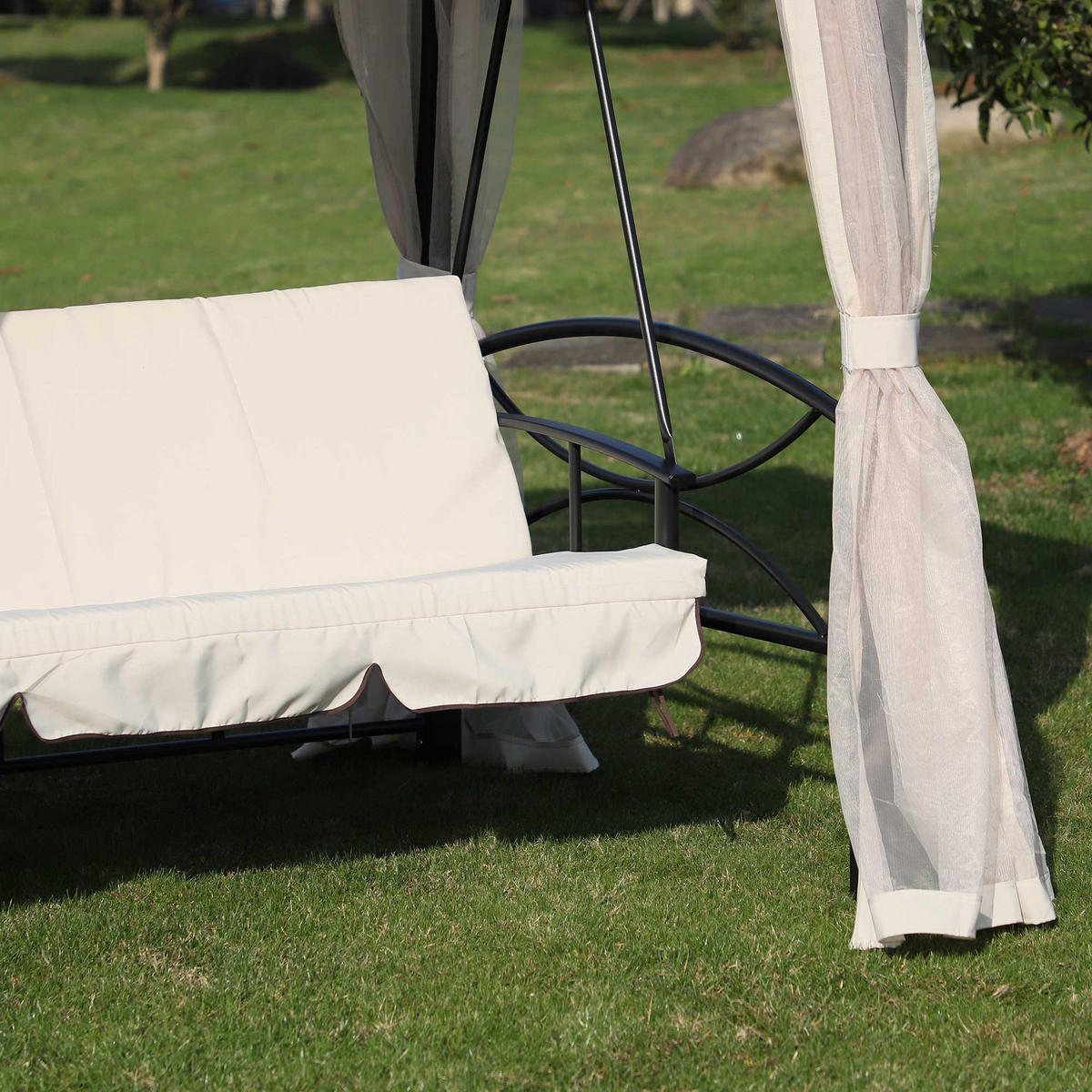 HOLLYWOODSCHAUKEL DE-06988 3-Sitzer, mit Seitenwänden & Moskitonetz, Liegefunktion Beige - Beige, Metall (256/248/172cm) - ComfortXL