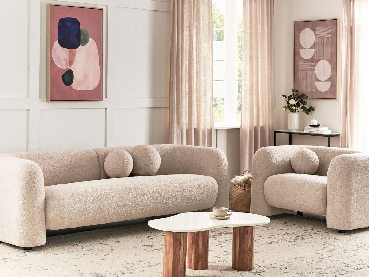 4-SITZER-SOFA Set Bouclé beige Leiren - Beige, Textil (83/83/224cm) - Beliani