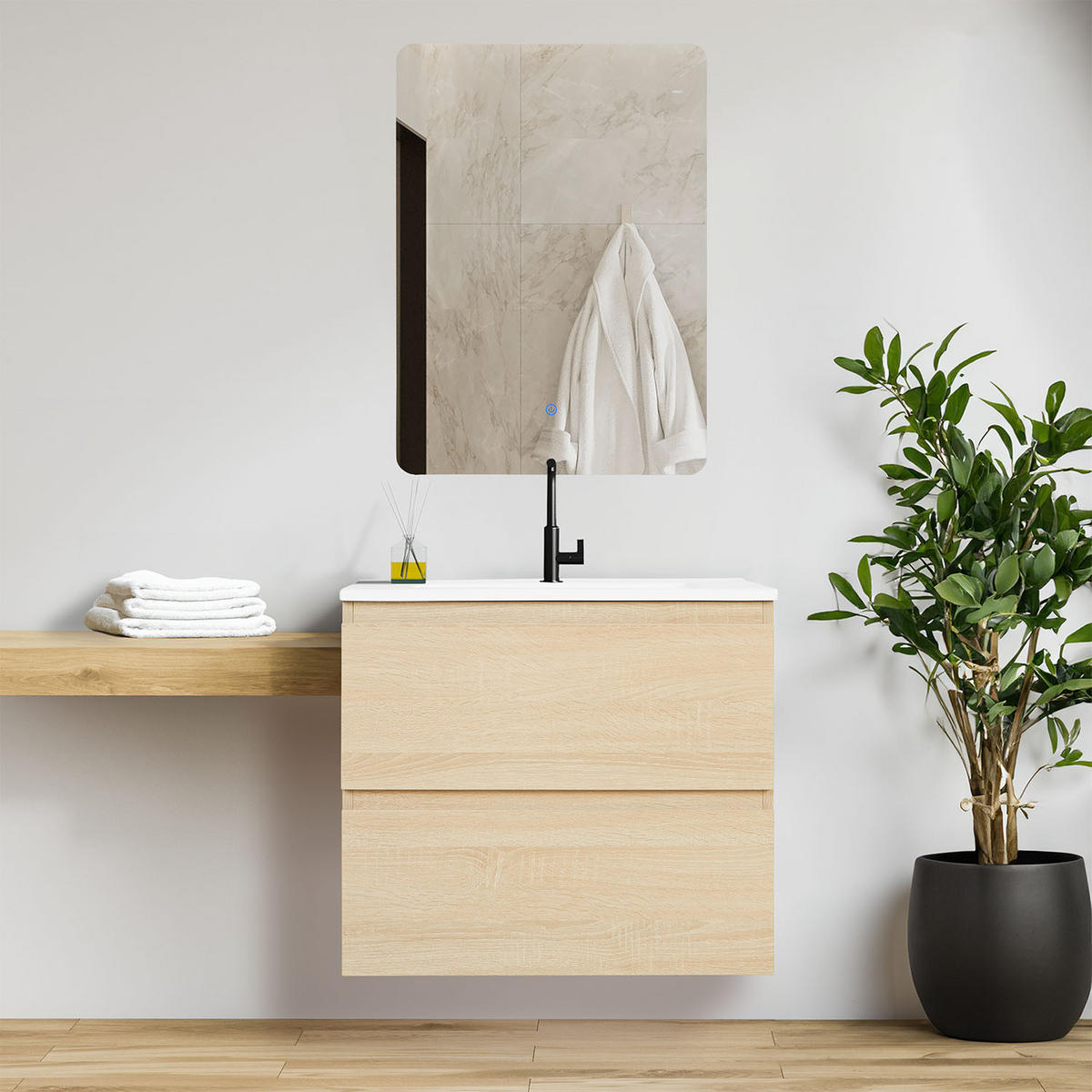 WASCHTISCHKOMBI 60 cm Eiche - Eichefarben, Holz/Keramik (61/54/47cm) - Homestyle4u