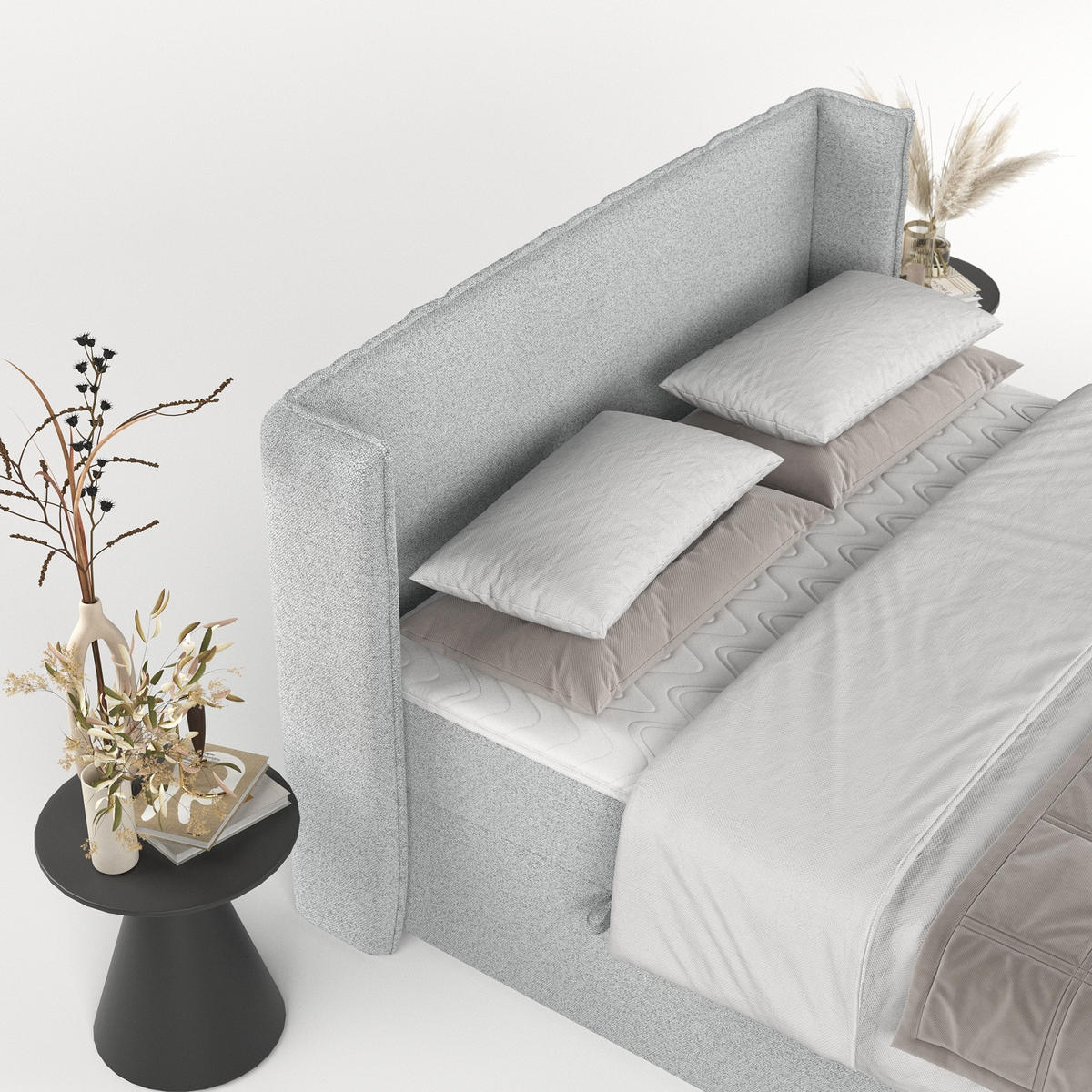 BOXBETT Viva 180/200 cm Hellgrau im Riva Stoff - Hellgrau/Schwarz, Holz/Holzwerkstoff (180/200cm) - AltaBeds