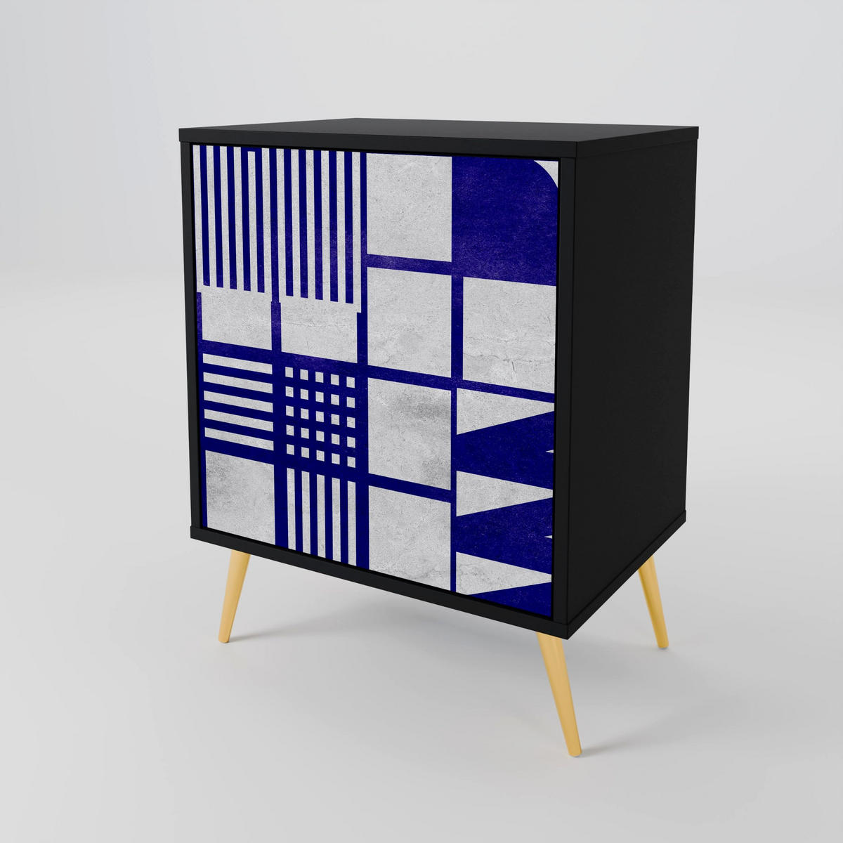 SIDEBOARD THE RIGHT PLACES, Schwarz, 57,5x42x67,5 cm, Schwarze Metall-Rahmenfüße - Multicolor/Schwarz, Holzwerkstoff/Metall (57.5/67.5/42cm) - SpaceRebels