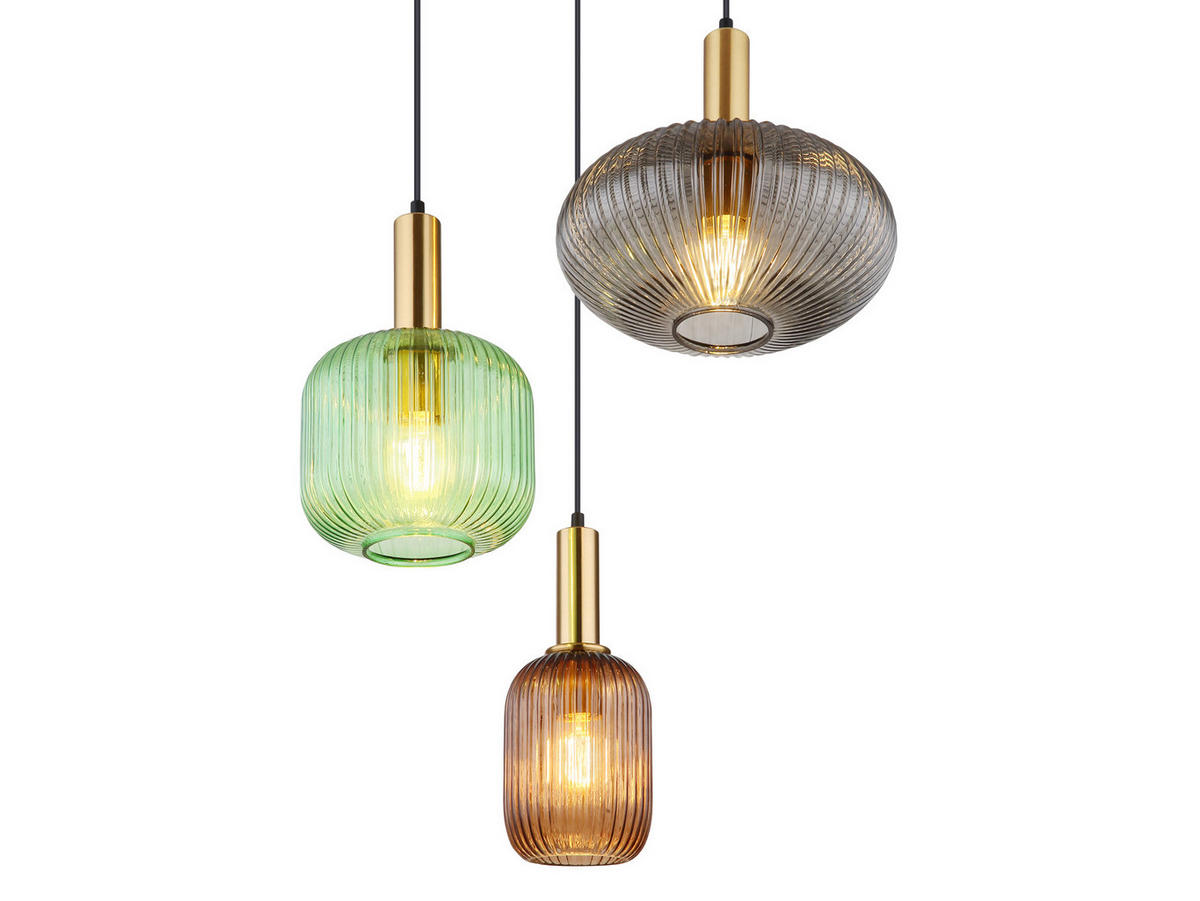 LED-PENDELLEUCHTE Ø55cm, Lampenschirme Glas Bunt - Hellbraun/Messingfarben, Glas/Metall (55/55/130cm) - meineWunschleuchte