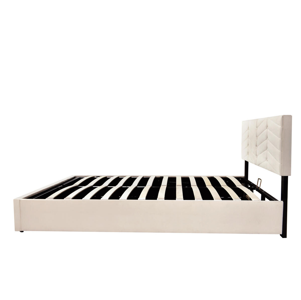 POLSTERBETT 140/200 cm beige mit höhenverstellbarem Kopfteil und Lattenrost - Beige, Textil (140/200cm) - OKWISH