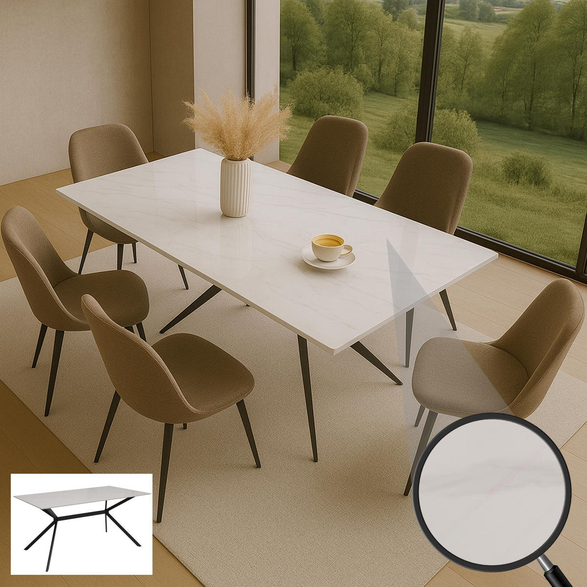 ESSZIMMERTISCH eckig Weiß - Weiß, Stein (90/160/76cm) - MCW