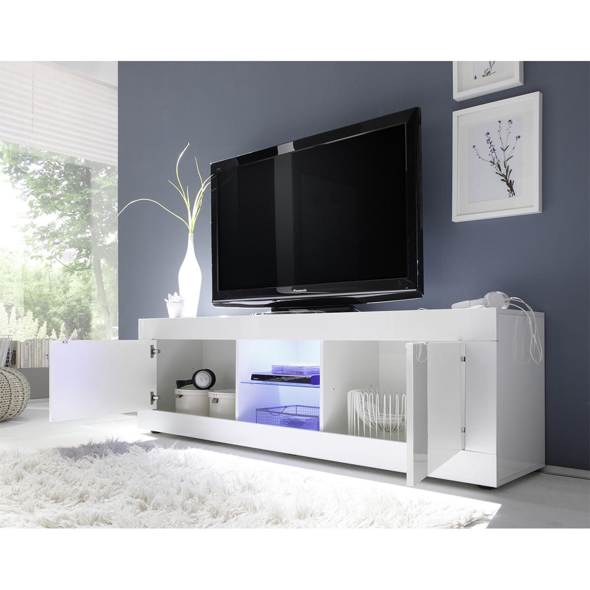 TV-MÖBEL 2 Türen ohne Beleuchtung L180 cm - Initial - Weiß, Holzwerkstoff (43/56/6.6cm) - Calicosy