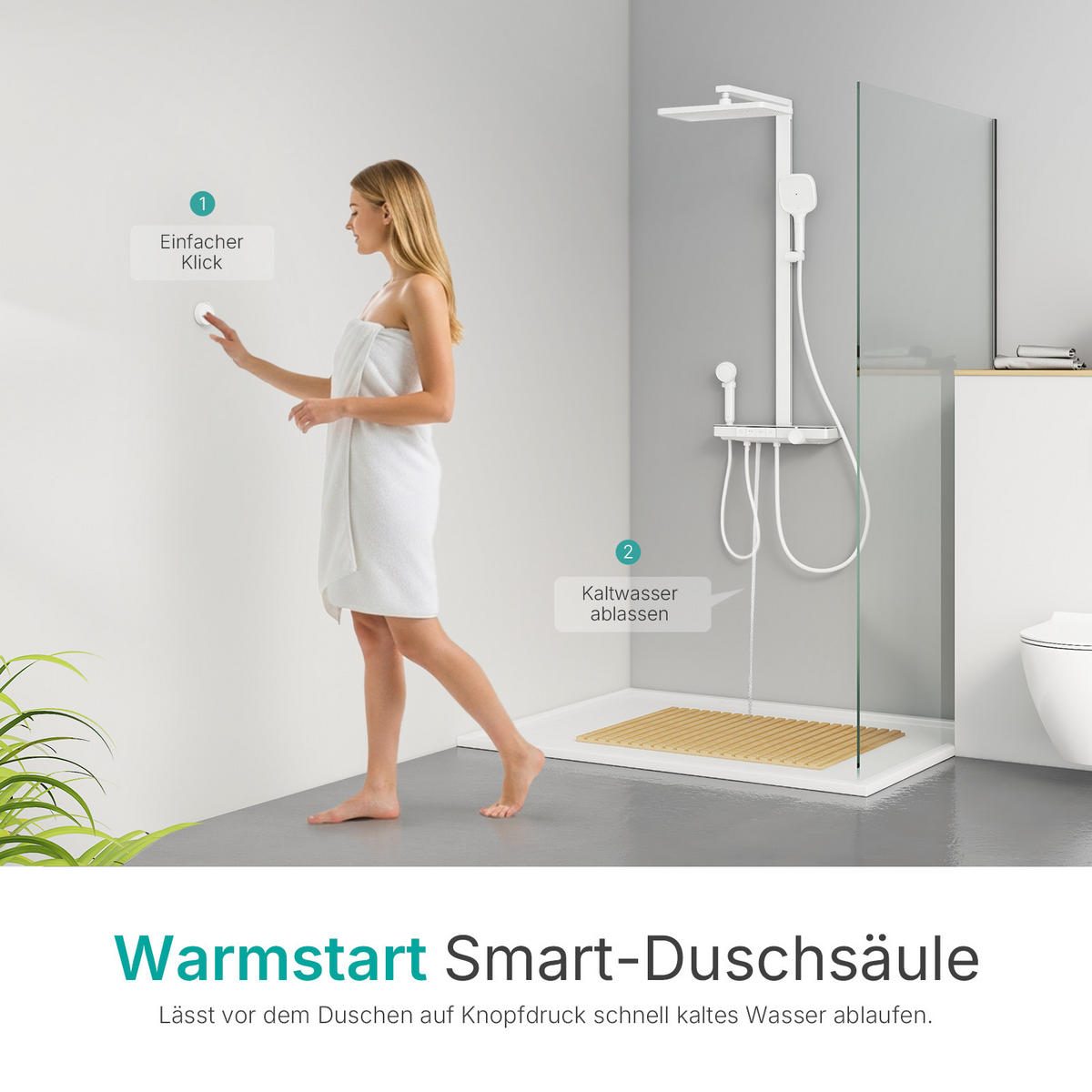 ÜBERKOPFBRAUSESET mit Handbrause Thermostat Vielseitig Weiß - Weiß, Metall (40/113/58cm) - EMKE