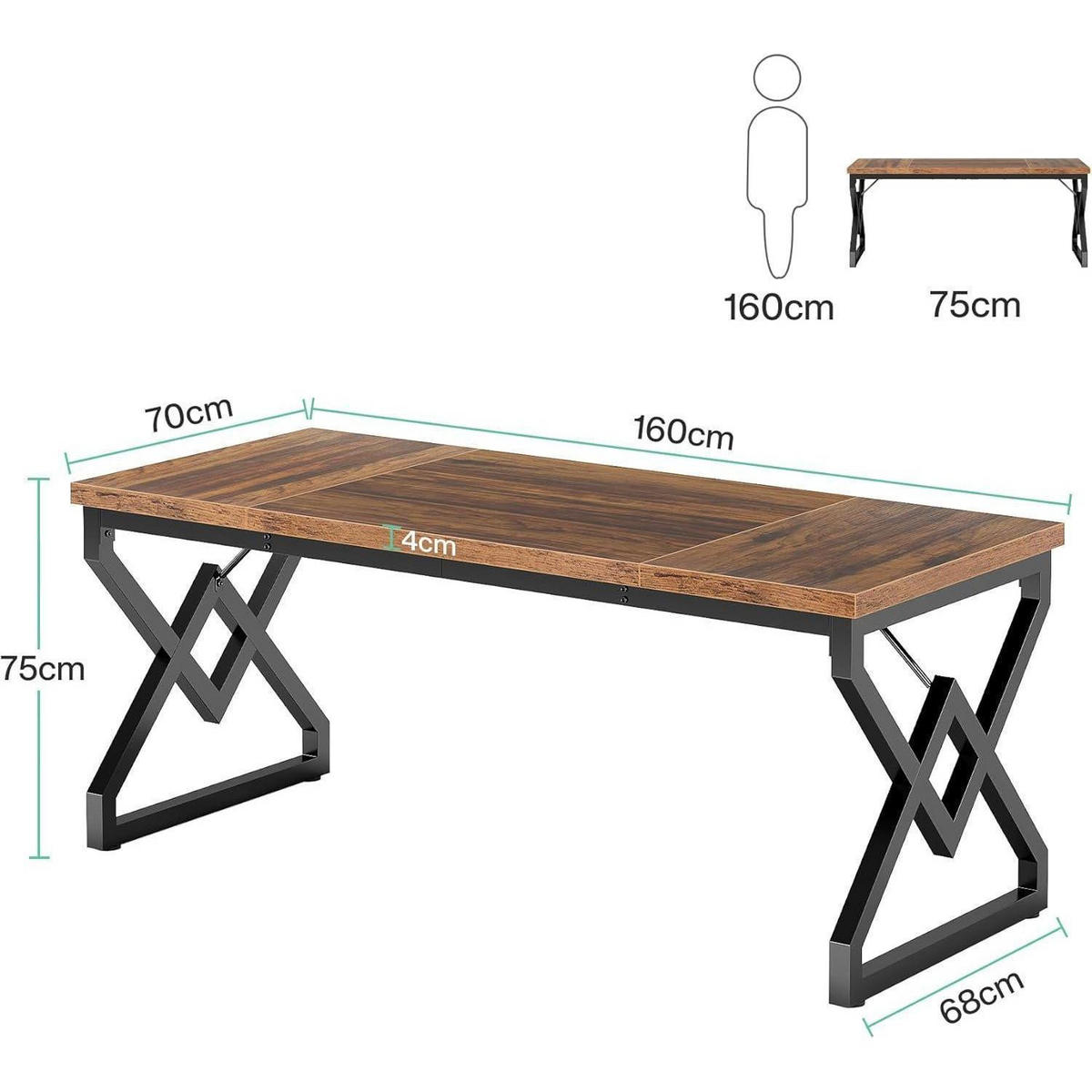 SCHREIBTISCH Vintage Brown 160 x 70 cm - Braun, Holzwerkstoff (70/160/75cm)
