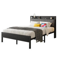 METALLBETT 140/200 mit Matratze und Gepolstertes Kopfteil Jugendbett mit Steckdose, 27 cm Bodenfreiheit - Schwarz/Grau, Holzwerkstoff/Textil (140/200cm) - STILVORA