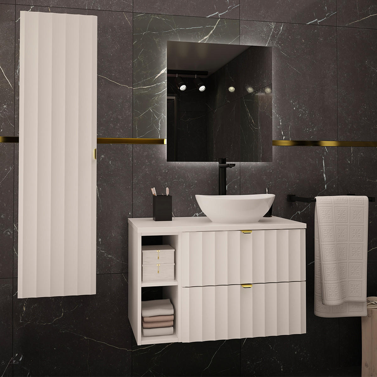 BADMÖBEL Lexa 2er-Set Weiß - Weiß, Holzwerkstoff (80.6/52.2/46.5cm) - Petits-meubles