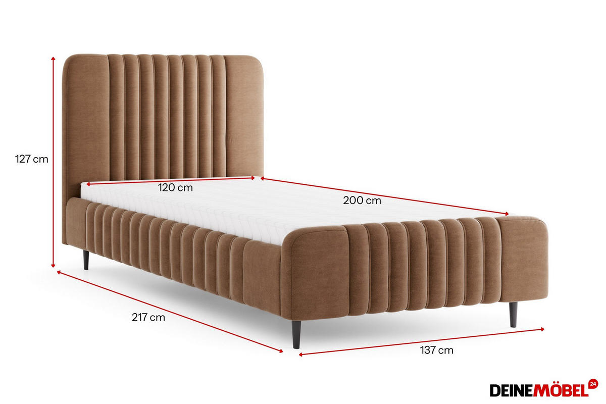 POLSTERBETT AURO 11 120/200 cm in Velours Braun - Braun, Holzwerkstoff (120/200cm) - Deine Möbel 24