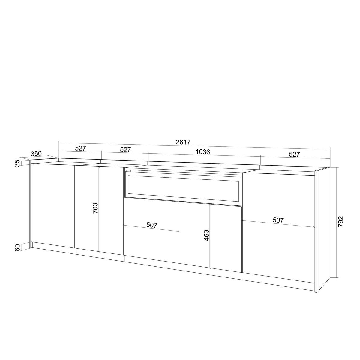 SIDEBOARD, Dunkler Eiche und Schwarz, Elektrokamin, 260/37/80cm - Dunkelbraun, Holzwerkstoff (260/80/37cm) - Skraut Home