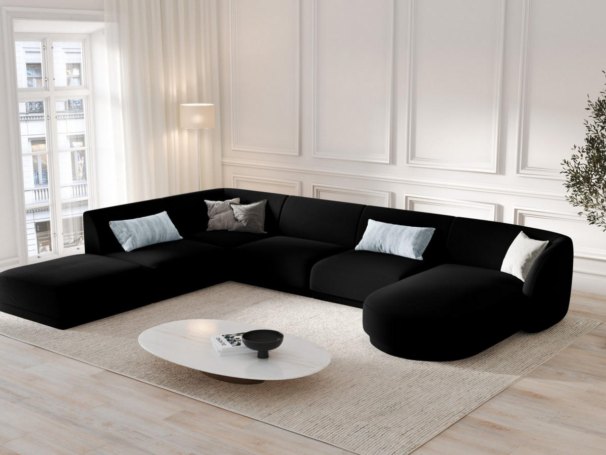 PANORAMASOFA links Miley aus Samt schwarz 6 Sitzplätze - Schwarz, Textil (255/70/330cm) - Micadoni