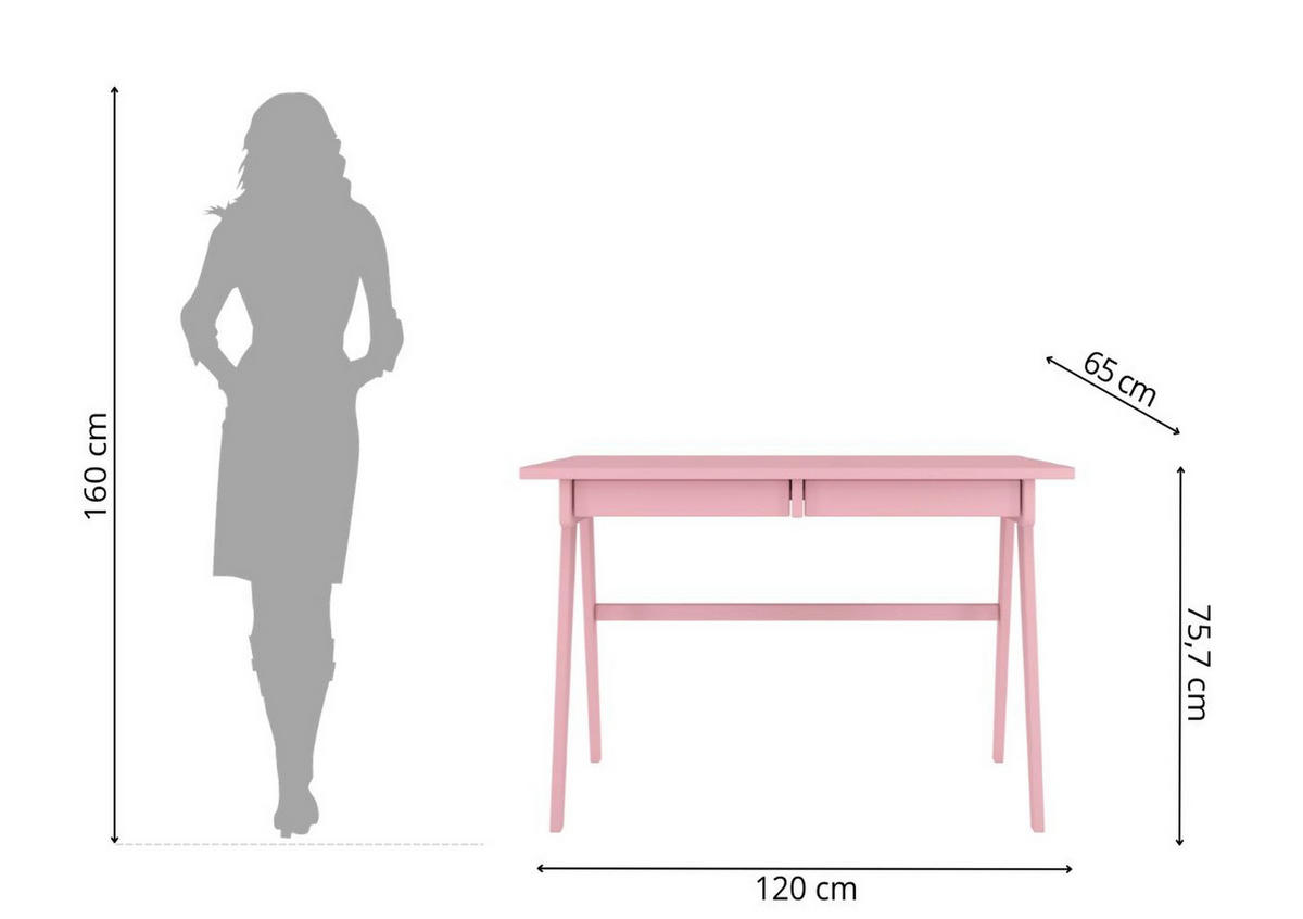 SCHREIBTISCH Edda, 120/65/75 cm in Pastellrosa, Buchenholz - Hellrosa, Holz/Buchenholz (65/120/75.5cm) - Visby