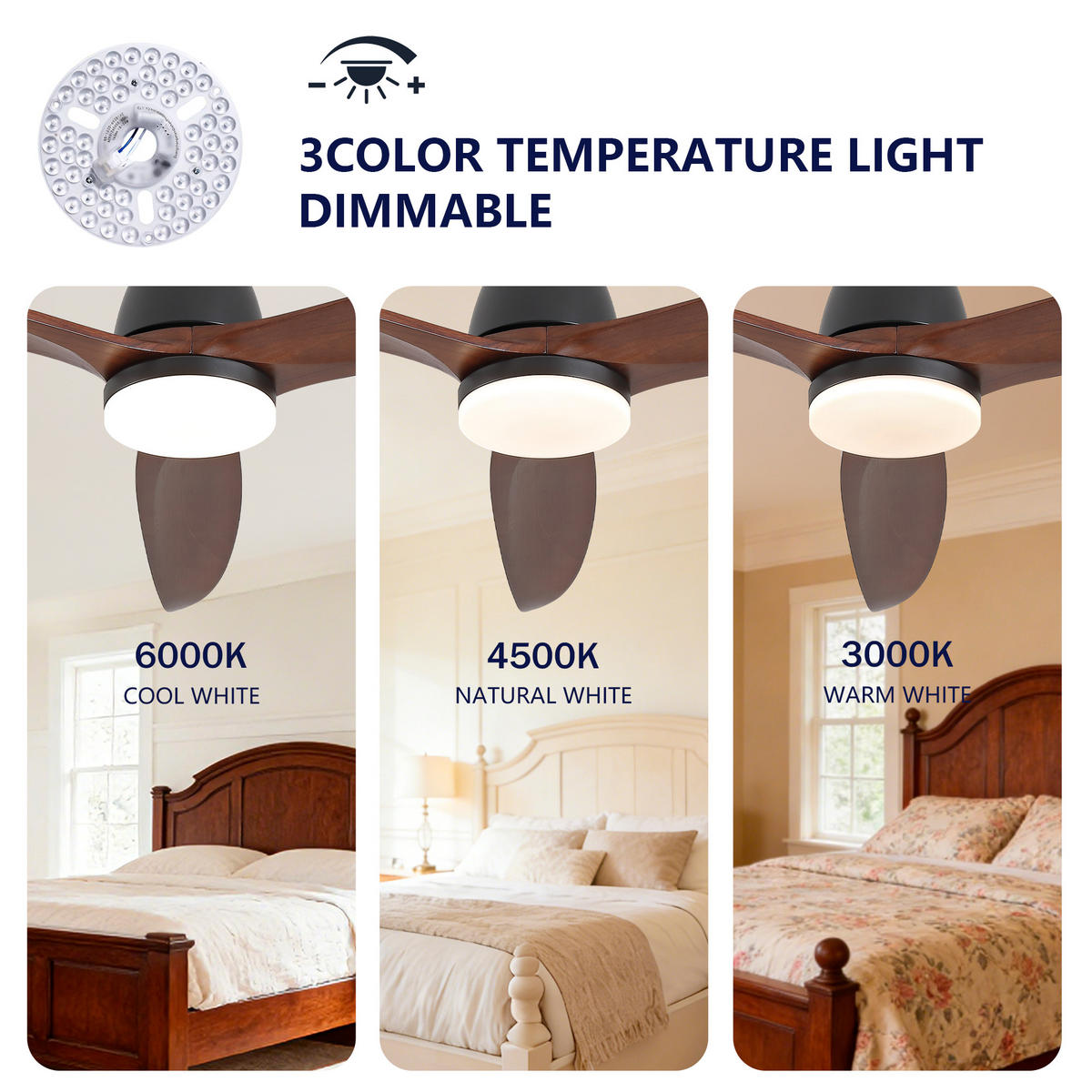 DECKENVENTILATOR DE-16239 72 Zoll dimmbar mit Steuergriff Schwarz - Walnussfarben, Holz/Metall (183/183/45cm) - ComfortXL