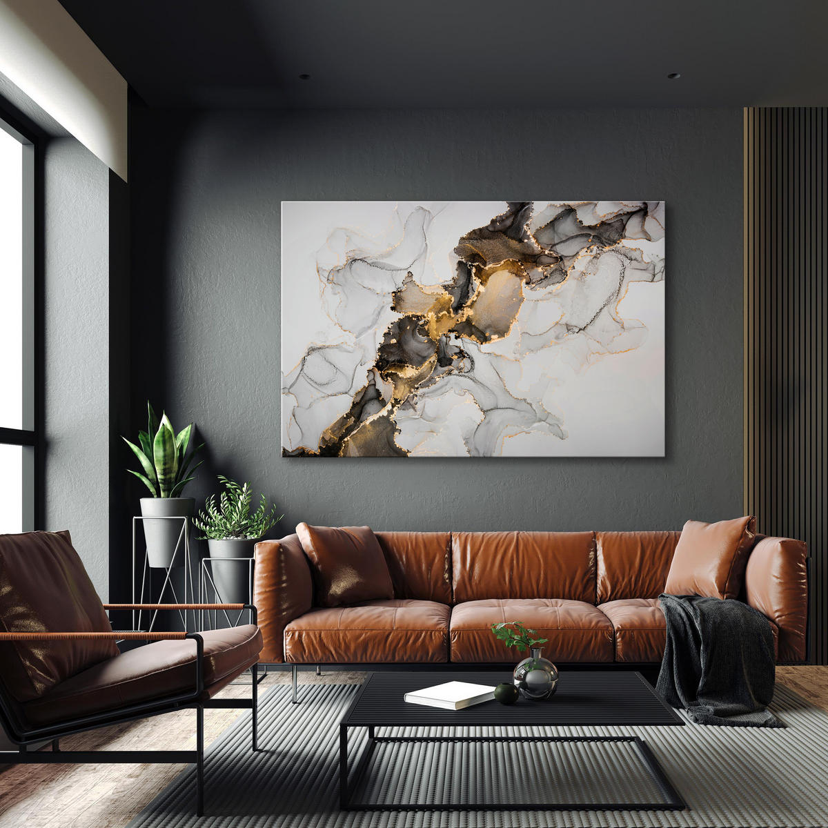LEINWANDBILD Marmor Optik Abstraktion Glamour 120x80 - Beige/Schwarz, Textil (120/80cm) - Muralo