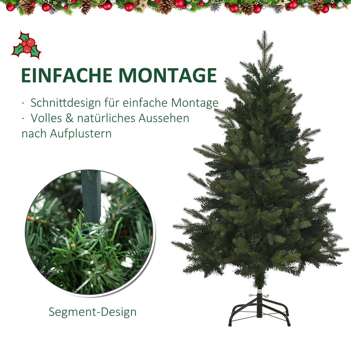 WEIHNACHTSBAUM DE-41615 120 cm, 657 Astspitzen, Metallfuß Grün - Grün, Kunststoff (120cm) - ComfortXL