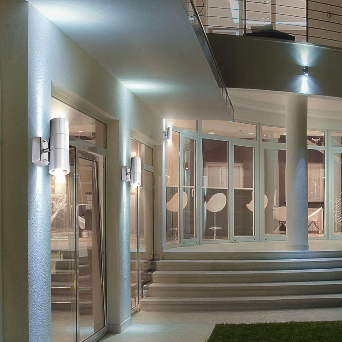 LED AUSSEN-WANDLEUCHTE STYLE Edelstahl Silber 4er Set - Silberfarben, Glas (6/16.5/10.4cm)