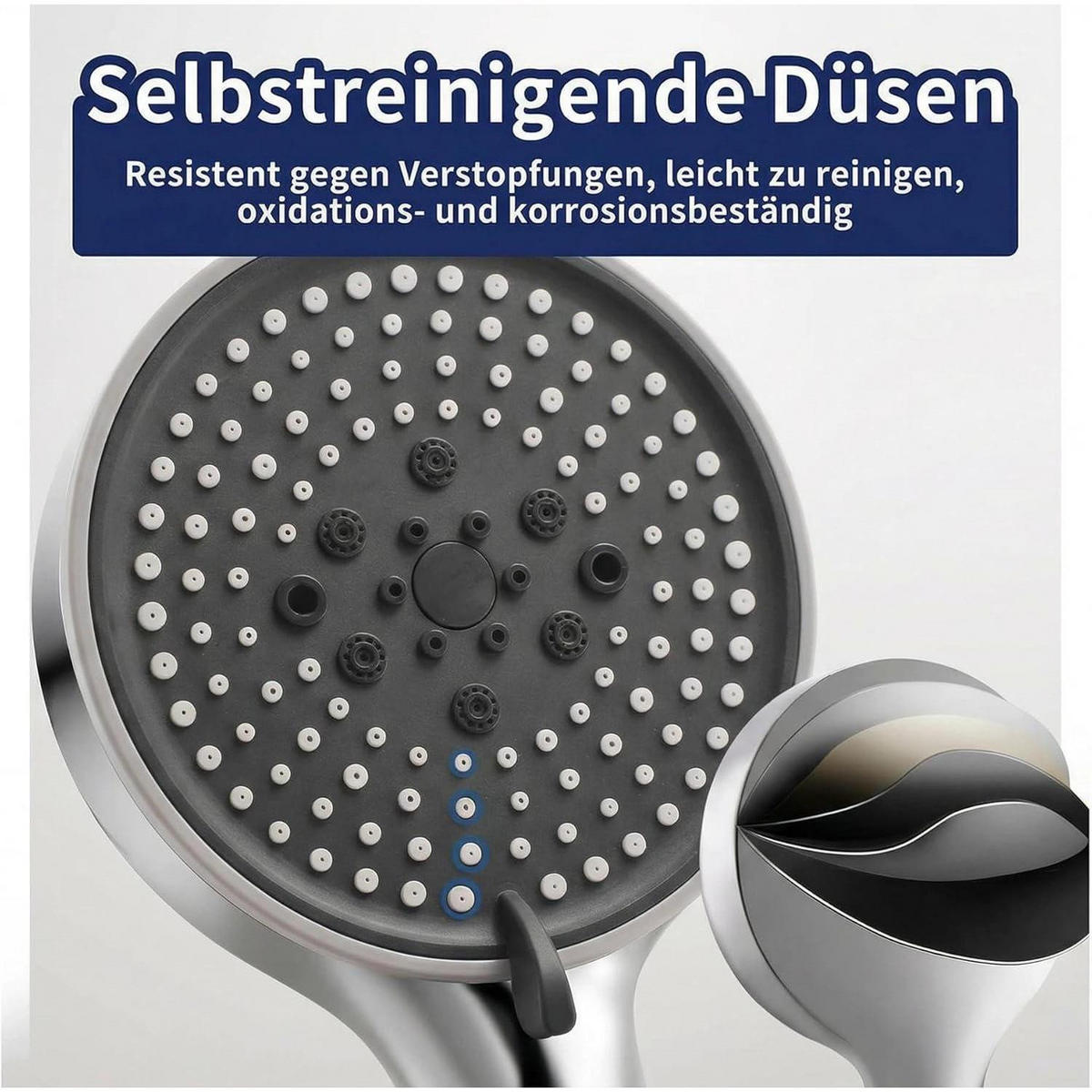 DUSCHKOPF mit Schlauch 2m 5 Strahlarten Chrom 120 mm - Silberfarben, Metall (12/12.7/27cm)