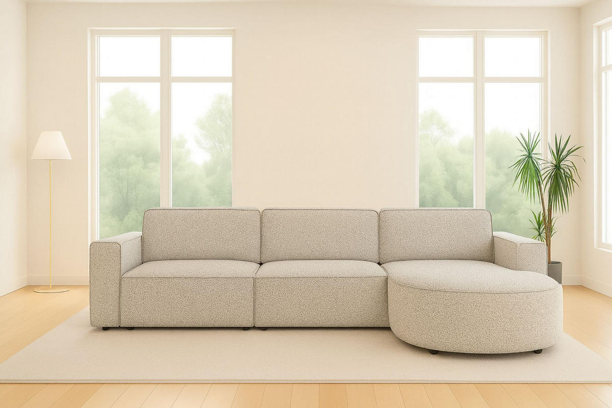 ECKSOFA Cursal Round L-Form, Stoff Artico, Beige, Rechts - Beige, Holz (284/166cm) - Kaiser Möbel