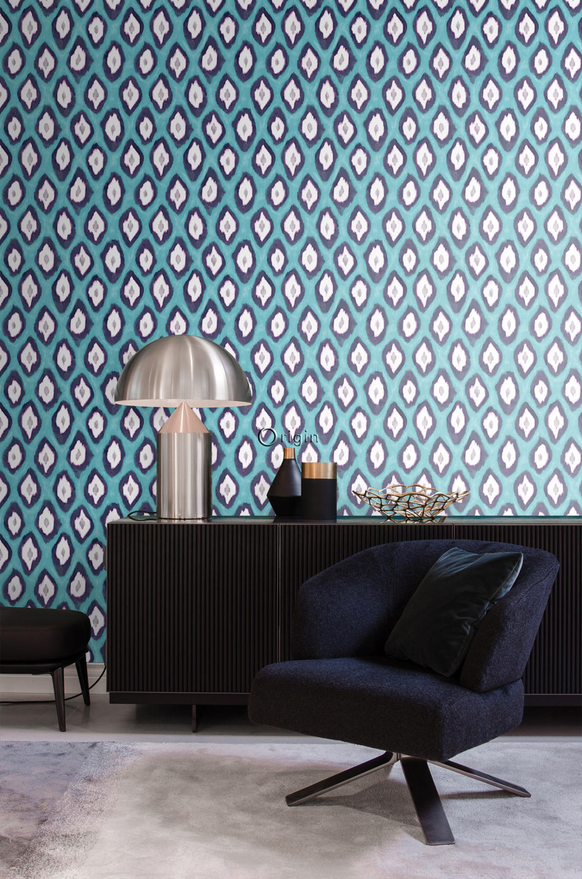 TAPETE Ikat-Motiv 53 cm x 10.05 m - Türkis, Papier (53/1000cm) - Origin Wallcoverings