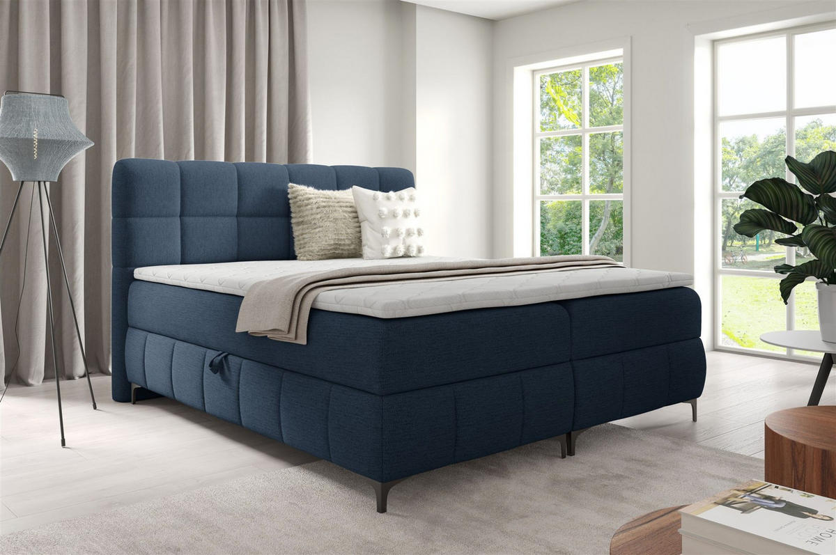 BOXBETT Sophie In Aragon - Dunkelblau, Holzwerkstoff/Textil (140/200cm) - Fun Möbel