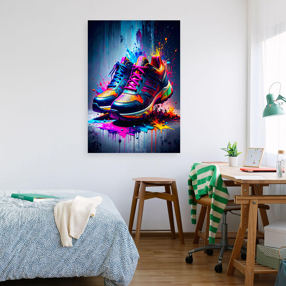 LEINWANDBILD Graffiti Bunte Schuhe Street Art 70x100cm - Multicolor, Textil (70/100cm) - Feeby