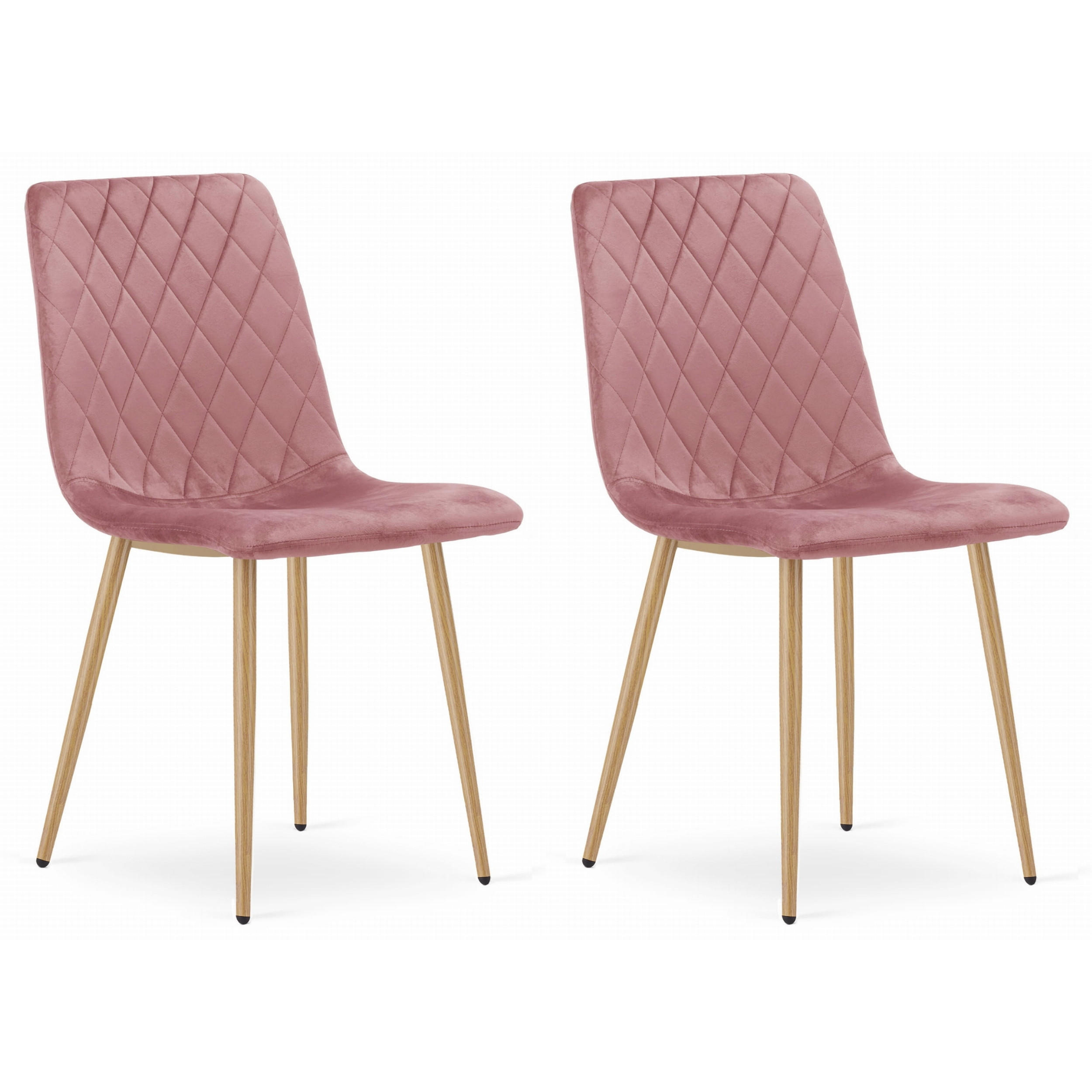 STUHL SCANNO 2-er Set, Rosa, Metallbeine in Holzfarbe, mit Samtstoff gepolstert - Rosa, Textil/Metall (45/89/53cm) - Komodee