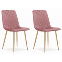 STUHL SCANNO 2-er Set, Rosa, Metallbeine in Holzfarbe, mit Samtstoff gepolstert - Rosa, Textil/Metall (45/89/53cm) - Komodee