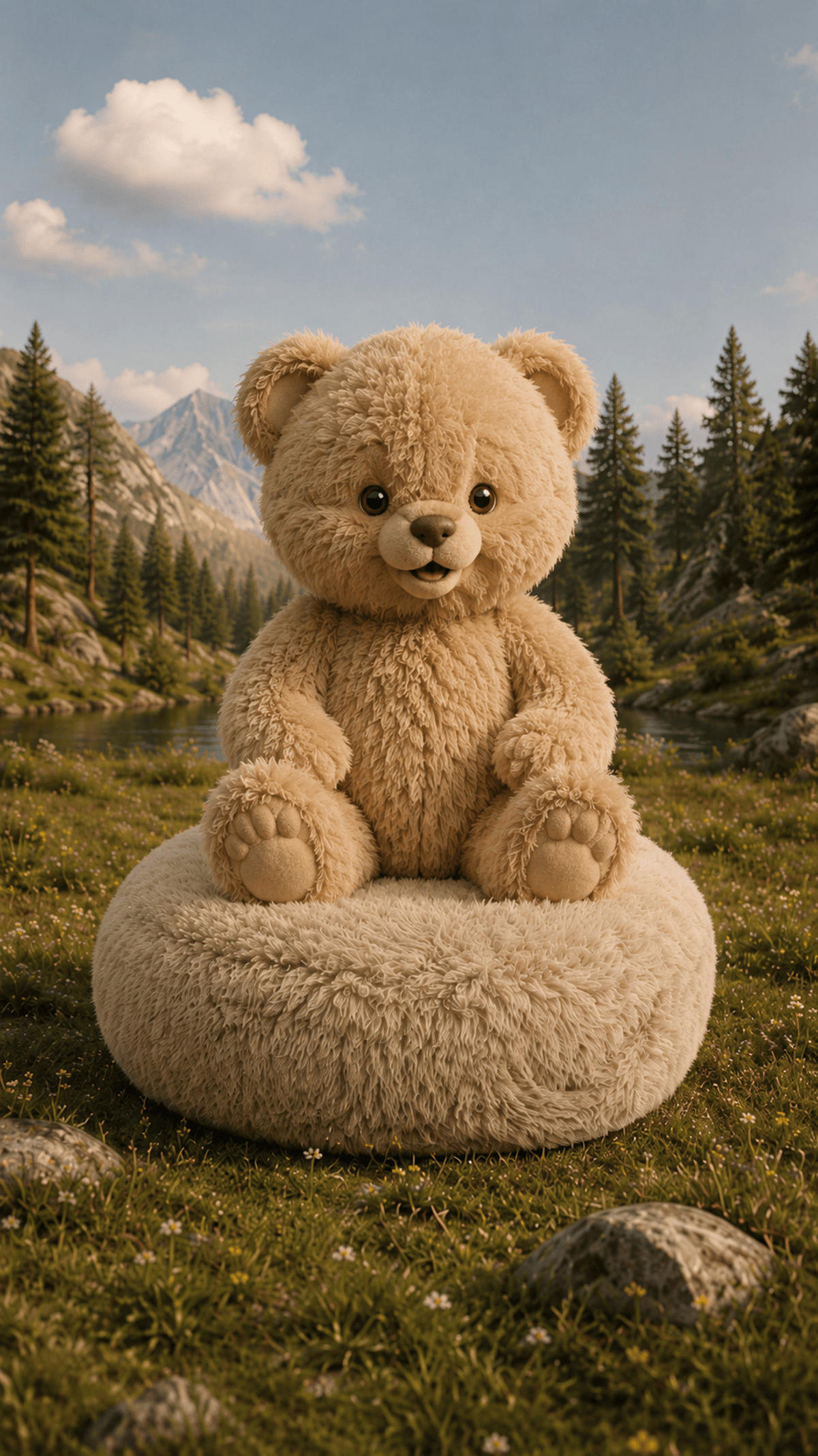 KINDERPOUF Mammoth rund flauschig - Sandfarben, Textil (65/65/65cm) - MeowBaby