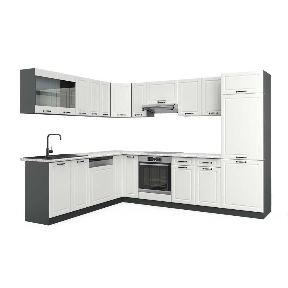 ECKKÜCHE R-Line Weiß Landhaus/Anthrazit 227 x 287 cm, AP Marmor - Anthrazit/Creme, Holzwerkstoff (287/81.6/60cm) - Vicco
