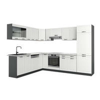 ECKKÜCHE R-Line Weiß Landhaus/Anthrazit 227 x 287 cm, AP Marmor - Anthrazit/Creme, Holzwerkstoff (287/81.6/60cm) - Vicco