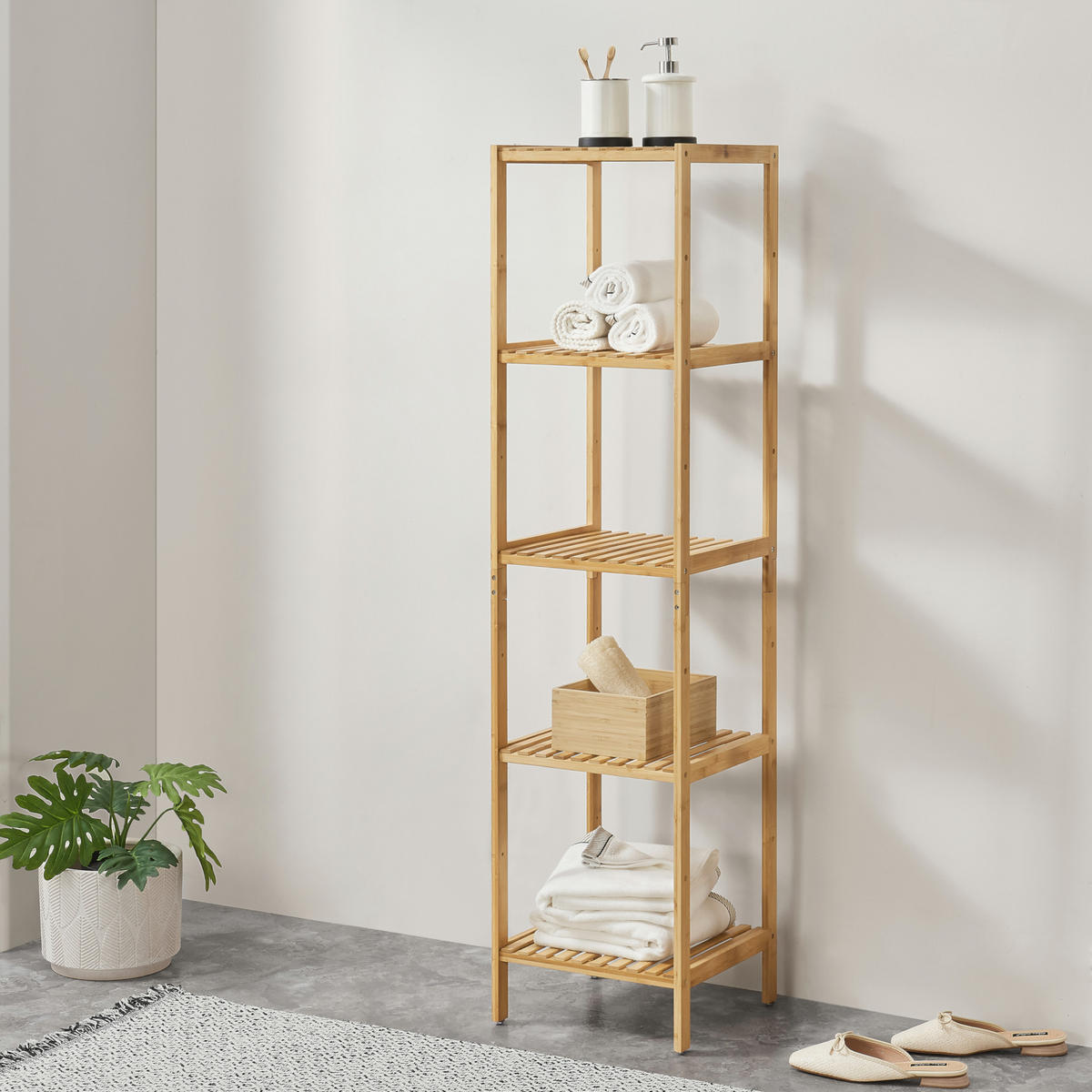 BADEZIMMERREGAL Lierne - Naturfarben, Holz (33/140/33cm) - [en.casa]