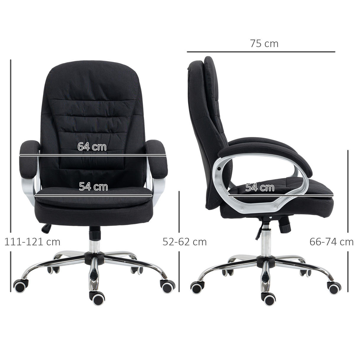 BÜROSTUHL Arbeitsstuhl Schreibtischstuhl 360° Drehstuhl höhenverstellbar - Schwarz, Kunststoff (75/121/64cm) - Vinsetto