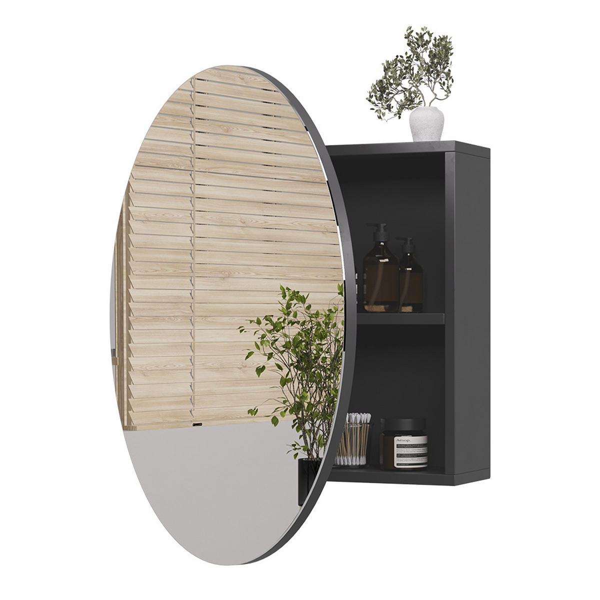 BADSPIEGELSCHRANK Loki Anthrazit 70 x 70 cm mit 2 Fächern - Anthrazit, Holzwerkstoff (70/70/17.4cm) - Vicco