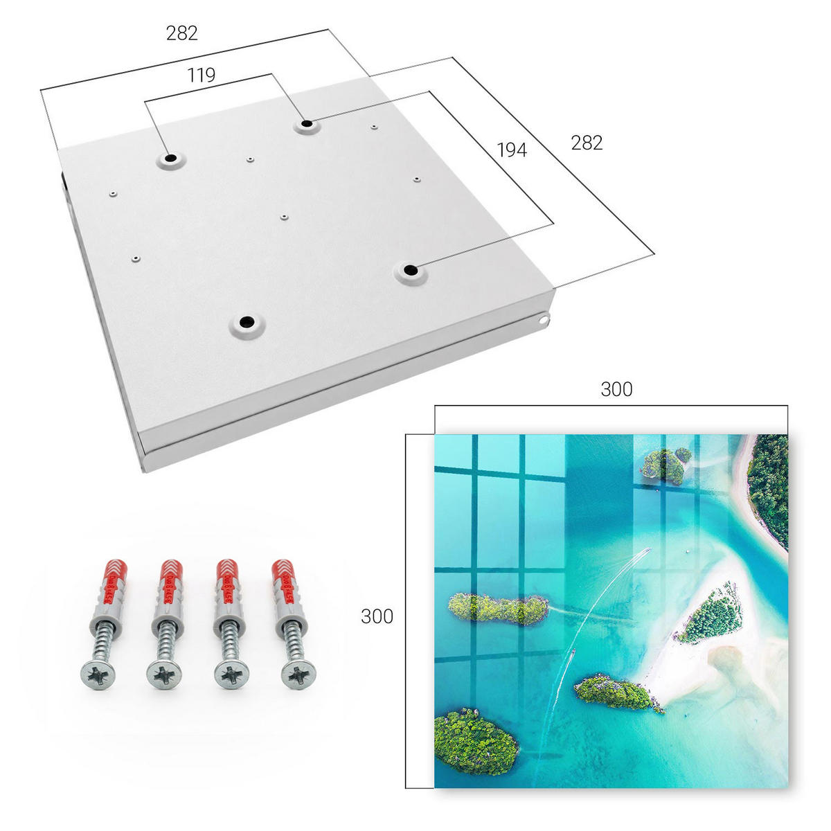 SCHLÜSSELBOX Weiß 30x30 cm – Türöffnung nach rechts - Exotische Strände - Türkis, Metall (30/30/5cm) - TULUP